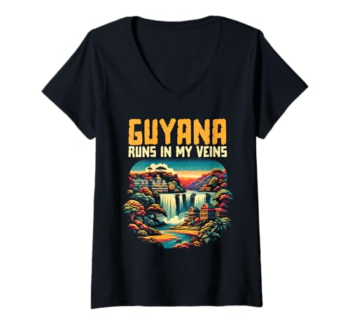 Damen Guyana Flagge Heimat Land Heimat Stolz Guyanaese Wurzeln T-Shirt mit V-Ausschnitt Damen Guyana Flagge Heimat Land Heimat Stolz Guyanaese Wurzeln T-Shirt mit V-Ausschnitt von Guyana Country Guyanaese Roots
