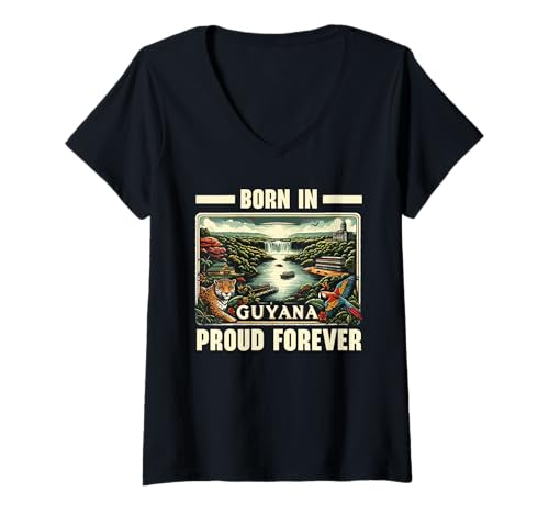Damen Guyana Flagge Heimat Land Heimat Stolz Guyanaese Wurzeln T-Shirt mit V-Ausschnitt Damen Guyana Flagge Heimat Land Heimat Stolz Guyanaese Wurzeln T-Shirt mit V-Ausschnitt von Guyana Country Guyanaese Roots