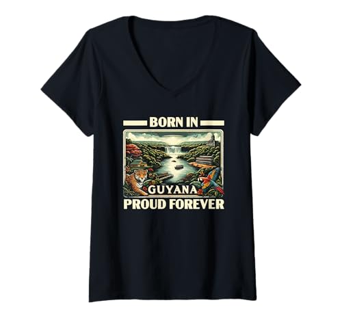 Damen Guyana Flagge Heimat Land Heimat Stolz Guyanaese Wurzeln T-Shirt mit V-Ausschnitt Damen Guyana Flagge Heimat Land Heimat Stolz Guyanaese Wurzeln T-Shirt mit V-Ausschnitt von Guyana Country Guyanaese Roots