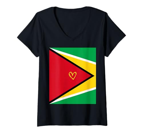 Damen Guyana-Flagge, Guyana-Herz, stolzer Nationalfeiertag T-Shirt mit V-Ausschnitt Damen Guyana-Flagge, Guyana-Herz, stolzer Nationalfeiertag T-Shirt mit V-Ausschnitt von Guyana Flag Guyanese Proud National Day Gifts Idea