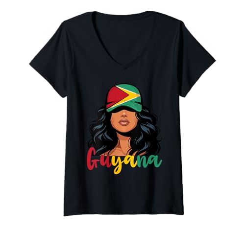 Damen Guyanesisches Mädchen, Flagge von Guyana, Stolze guyanische Frauen T-Shirt mit V-Ausschnitt Damen Guyanesisches Mädchen, Flagge von Guyana, Stolze guyanische Frauen T-Shirt mit V-Ausschnitt von Guyana for Girls and Women Guyanese Outfit