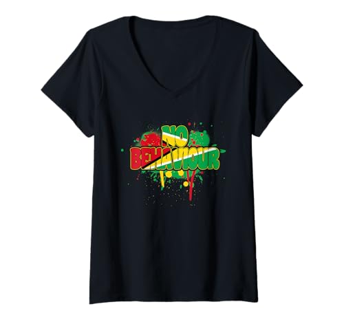 Damen No Behaviour Guyana Soca Guyanese Karibik Karneval T-Shirt mit V-Ausschnitt von Guyanese Guyana Rep Your Flag