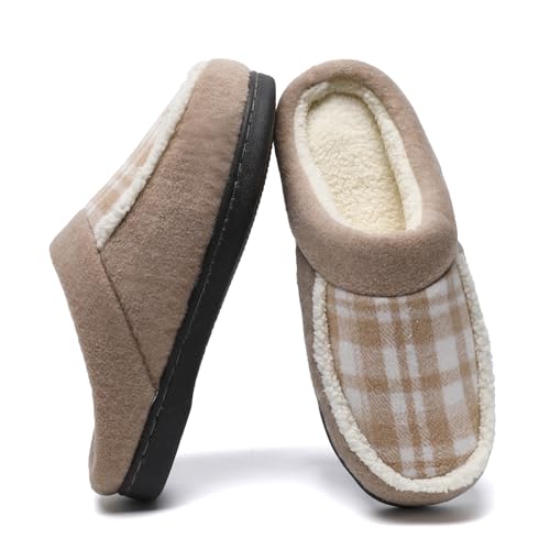 Guyarns Hausschuhe Damen Herren,Retro Memory Foam Flauschiger Mokassin Pantoffeln Bequemer warmer Plüsch Schlupf auf Haus Damen Slippers Drinnen Draußen(Braun,40/41) von Guyarns