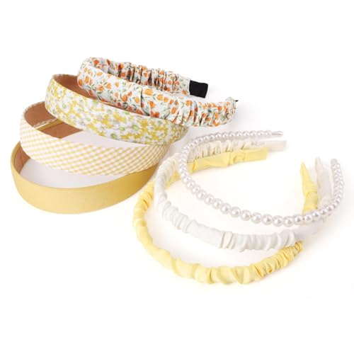 Guyode 7 Stück Haarreif Damen Haarreifen Handgefertigt Haarschmuck Elastisches Design für Gesicht Waschen Yoga Hochzeit Halloween COS Prinzessin 70er Tanz Homecoming Tanz (Gelb) von Guyode