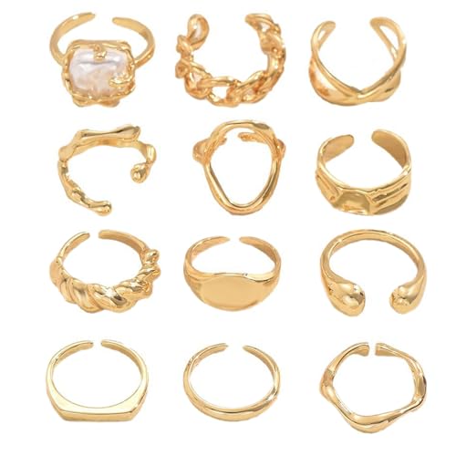 Guyode Bequem Ringe Gold, Hypoallergen Schmuck Gold, Verstellbar Ring Damen, Stapelbar Ringe Set, Offen Goldring Damen, Exquisit Daumenring für Ehefrau Freundin Mutter Tochter Verlobte Geliebte von Guyode