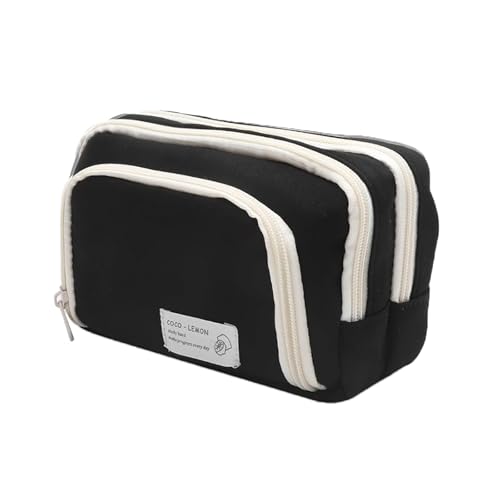 Guyode Federmäppchen Große Kapazität Federtasche Mit 3 Schichten Einfache, Multifunktionales Stiftemäppchen Praktischem Reißverschluss Personalisiert Stiftetasche Schulsachen Teenager (Schwarz) von Guyode