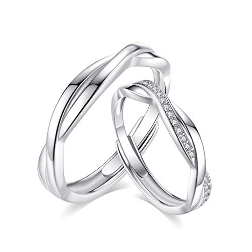 GULICX Hochzeitsringe 925 Sterling Silber Paar Ringe, Damen & Herren Verstellbar Eheringe Verlobungsring Trauringe, Offen Kreuz Liebesknoten Partnerring Größe 49 bis 65, Kommt mit Geschenkbox von Guzhile