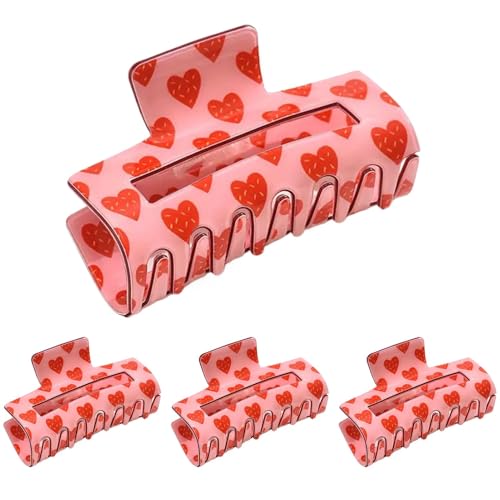 Dicke Haarspangen, Rechteck Liebesherz Muster Haarklammer Dekorative Clips 4er Set Stilvolle Kieferklemme für Frauen Trendige Kopfbedeckung Accessoires Perfekt für den täglichen Gebrauch von Gvblkq