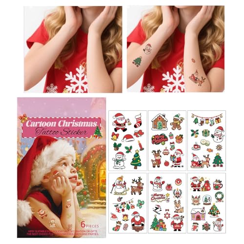 Gvblkq Temporäre Sticker Kinder - 6 Stücke Weihnachts Augen Sticker Set,Strumpfbehälter Cartoon Aufkleber Santa Rentier Schneeflocke für Arm Augen Körper Party Deko Kinder von Gvblkq