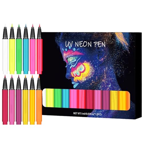 Neon Liquid Eye Liner, 12 Colors Rainbow Glow Graphic Liners, Waterproof & Smudge-Proof Body and Face Paint for Christmas, Perfect for Creative Makeup Looks, 9.8x12.6cm von Gvblkq
