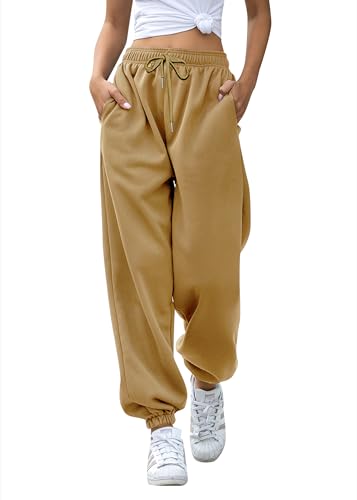 Gvraslvet Jogginghose mit Cinch-Hose für Damen mit Taschen, Dunkles Khaki, M von Gvraslvet