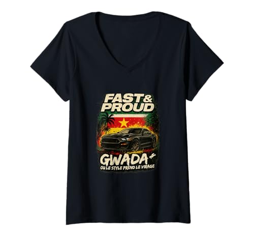 Damen Fast & Proud Gwada - Karibik Speed & Style T-Shirt mit V-Ausschnitt Damen Fast & Proud Gwada - Karibik Speed & Style T-Shirt mit V-Ausschnitt von Gwada style