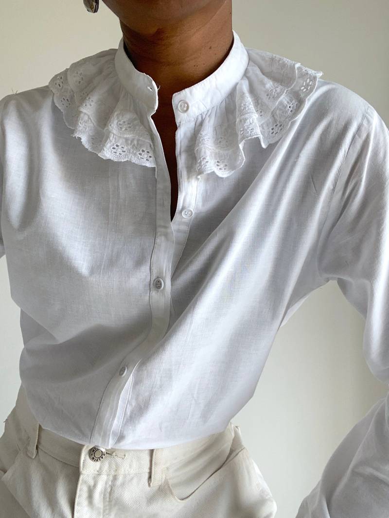 Doppelte Rüschenkragen Vintage Baumwollbluse Doppelte Rüschenkragen Vintage Baumwollbluse von GwenEtGloria