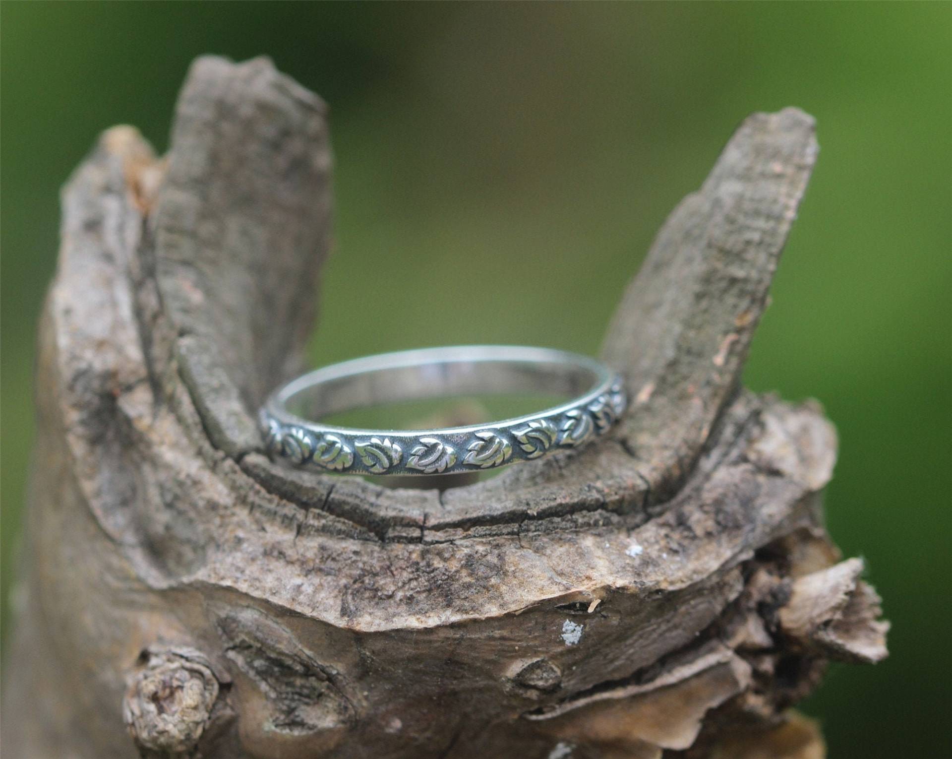 925 Silber Blatt Band Ring von GwenShopArt