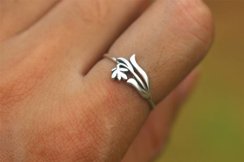 925Er Silber Snowdrop Ring Januar Geburt Blumenschmuck von GwenShopArt