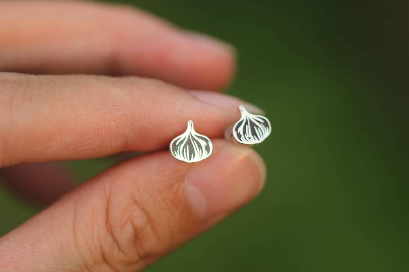 Silber 925 Knoblauch Ohrringe, Veganer Schmuck von GwenShopArt