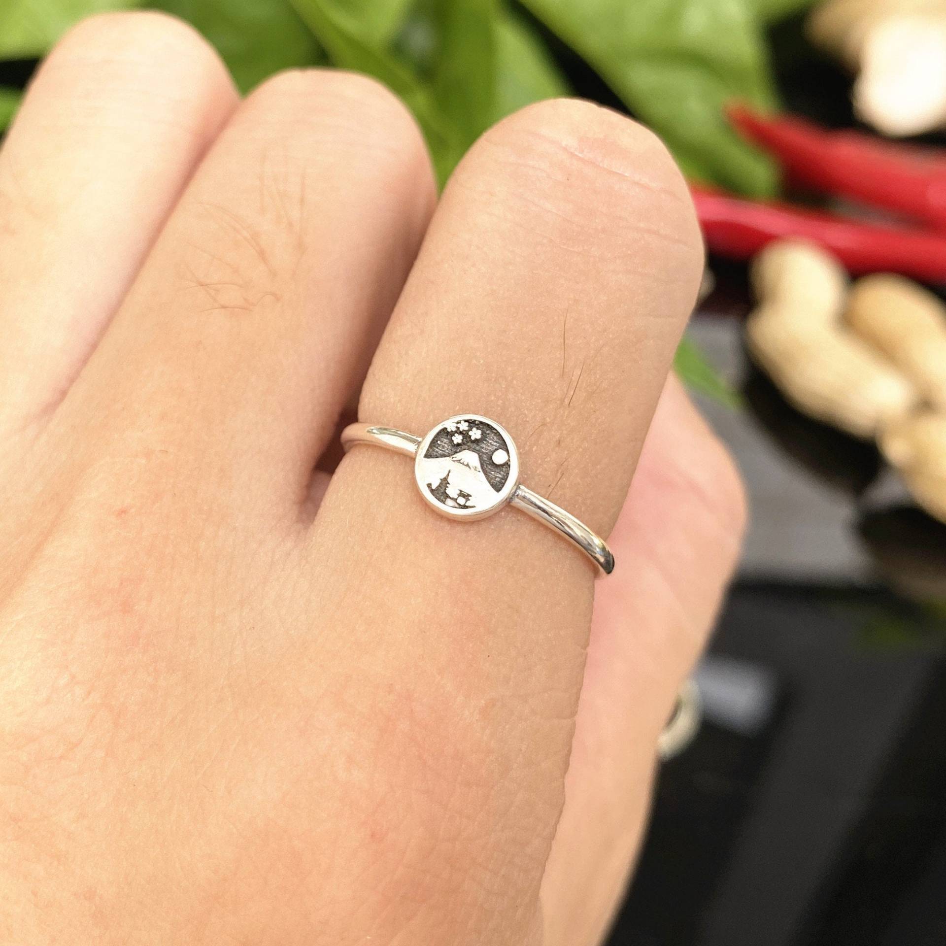 Silber Mount Fuji Ring, Berg Ring, Pflaume Bossom Ring, Blumen Ring, Native Land Inspiriert Schmuck von GwenShopArt