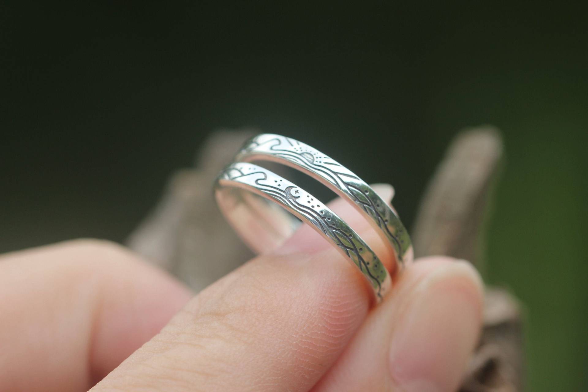 Sonnenaufgang Ring, Mond-Ring, Ozean-Wellenring, Sonnenring, 925 Silber Band Ring von GwenShopArt