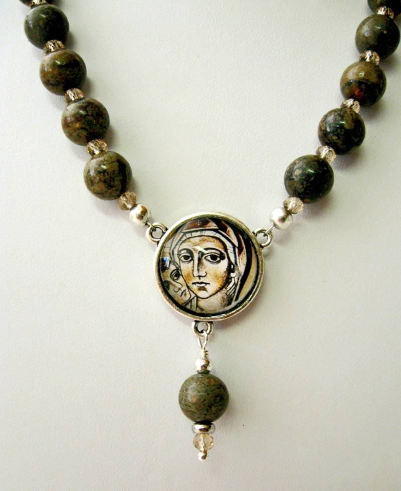 Byzantiner Madonna Mit Kind Jaspis Halskette - N1011 von Gwendysgems