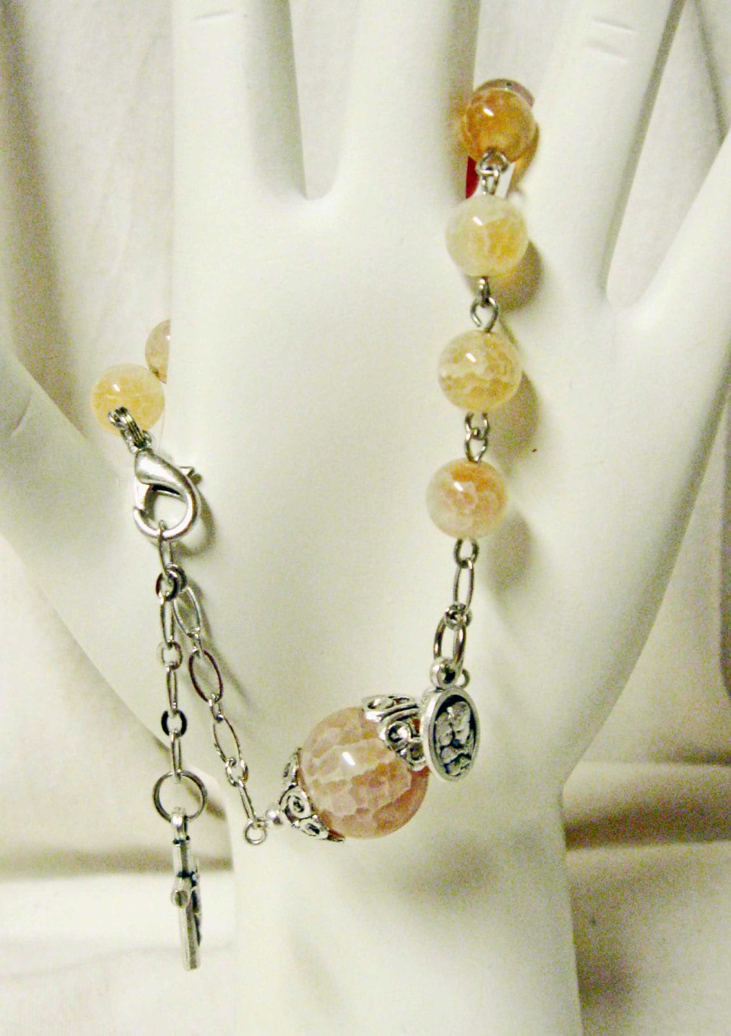 Dekade Rosenkranz Armband Aus Krabbenfeuerachat - Rb08-016 Heilige Familie Heiliger Josef von Gwendysgems