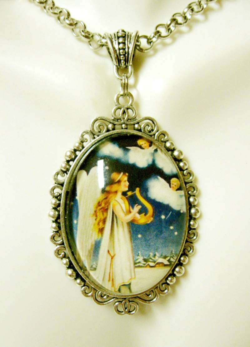 Engel Mit Harfe-Anhänger Und Kette - Ap09-309 von Gwendysgems
