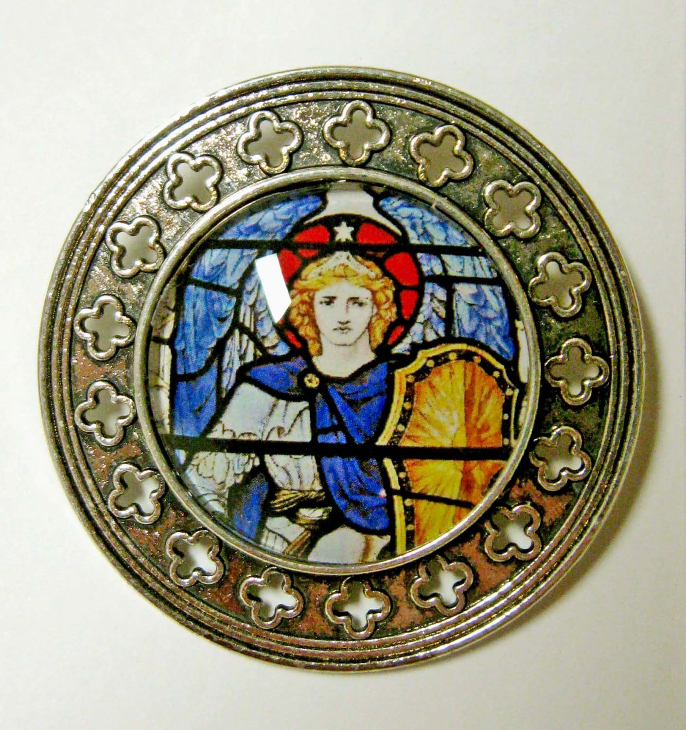Erzengel Michael Buntglas Fenster Pin/Brosche - Br10-033 von Gwendysgems