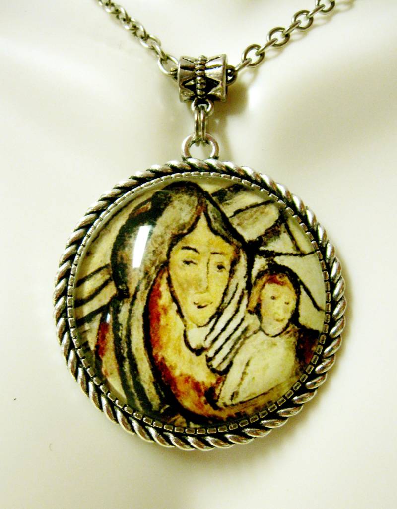Madonna Mit Kind Fresko Anhänger Und Kette - Ap25-029 von Gwendysgems