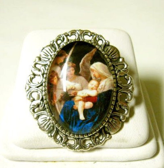 Madonna Mit Kind Und Engel Cabrio Brosche/Anhänger Kette - Ap35-083 von Gwendysgems