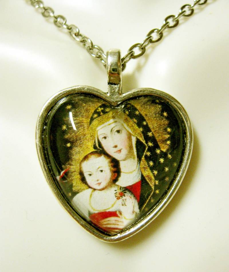 Madonna Und Kind Herz-Anhänger Kette-Ap40-036-Cusco von Gwendysgems