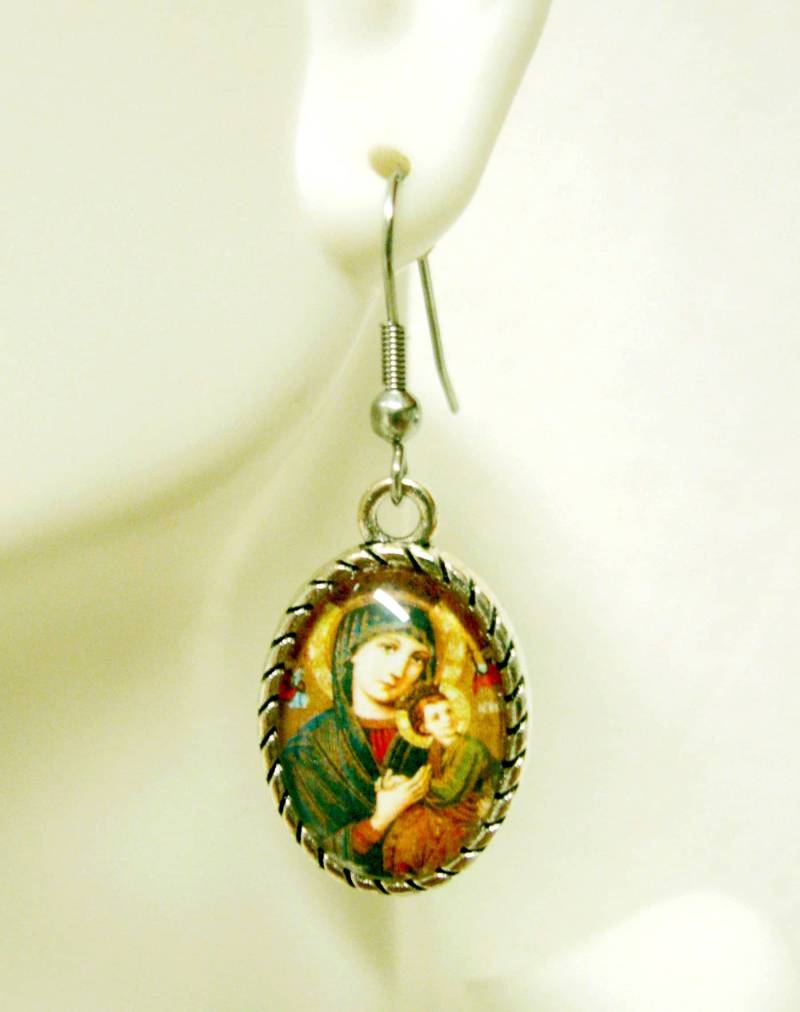 Unsere Liebe Frau Von Der Immerwährenden Hilfe Glasfenster Ohrringe - Ap07-144 von Gwendysgems