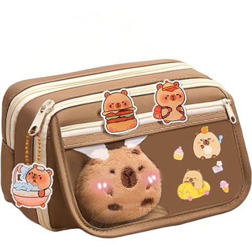 Gwezmxs‌ Kawaii Capybara Mäppchen, Federmäppchen, Mehrschicht Großer Kapazität, Brown Capybara Pencil Case, 23x13x4CM von Gwezmxs
