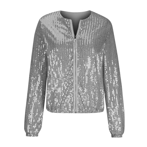 Gwnauz Damen Blazer Damen Pailletten Blazer Damen Pailletten Jacke Cardigan Jacke Langarm Glitzer Bomberjacke Party Club Jacke Glitzer Outfits Streetwear Casual Jacke Halloween Karneval Köstum von Gwnauz