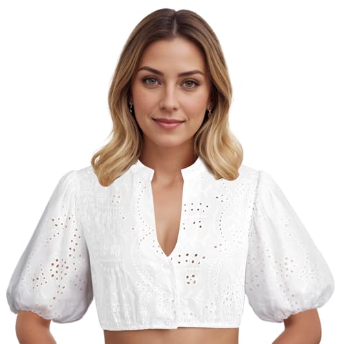 Gwnauz Dirndlbluse Damen Weiß - Dirndl Bluse Puffärmel Trachtenbluse Modern Oktoberfest Outfit Traditionelle Blusen Bavarian Oktoberfest Dirndl Bluse mit Puffärmeln von Gwnauz