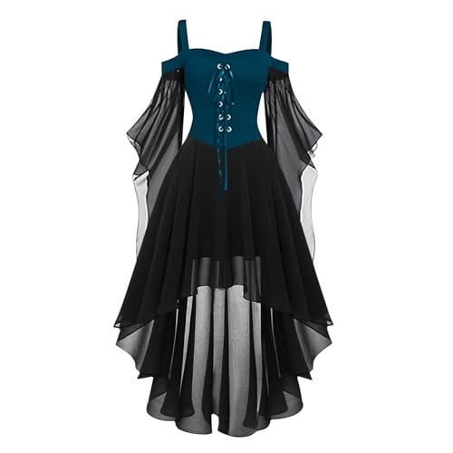 Gwnauz Halloween Kostüm Damen Gothic Kleid KurzMittelalter Gebundene Taille Kleider Erwachsene Vampir Schwarz Kleid Renaissance Gotisch Minikleid Trompetenärmel Kleid Schwarz für Halloween Karneval von Gwnauz