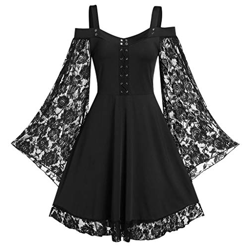Gwnauz Halloween Kostüm Damen Gothic Kleid KurzMittelalter Gebundene Taille Kleider Erwachsene Vampir Schwarz Kleid Renaissance Gotisch Minikleid Trompetenärmel Kleid Schwarz für Halloween Karneval von Gwnauz