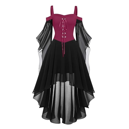 Gwnauz Halloween Kostüm Damen Gothic Kleid KurzMittelalter Gebundene Taille Kleider Erwachsene Vampir Schwarz Kleid Renaissance Gotisch Minikleid Trompetenärmel Kleid Schwarz für Halloween Karneval von Gwnauz