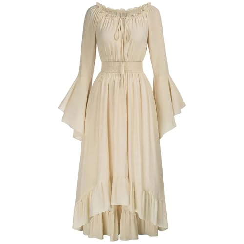 Gwnauz Renaissance Kleid Damen Mittelalterliche Kleid mit Trompetenärmel Renaissance Viktorianisches Kleid Damen Mittelalter Kleidung mit Ausgestellten Ärmeln Vintage Kleid für Halloween Kostüm von Gwnauz