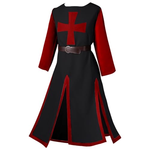 Gwnauz Renaissance Kostüm Damen Mittelalter Kleid Damen Kreuzritter Kostüm Unisex Tempelritter Cosplay Outfits Renaissance Wikinger Tunika Halloween Karneval Faschingskostüme-Ritter der dunklen Epoche von Gwnauz