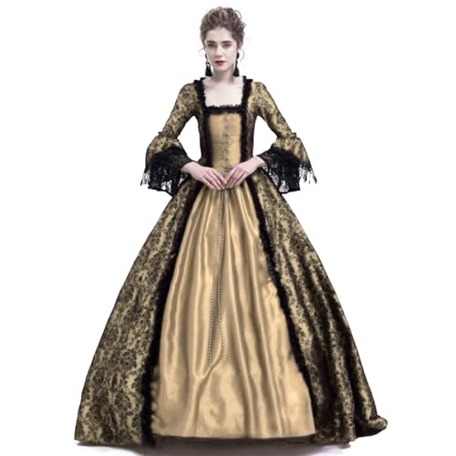 Gwnauz Renaissance Kostüm Damen Retro Mittelalter Kleid Mit Trompetenärmel Renaissance Viktorianischen Kleid Schnüren Hofkleid für Halloween Renaissance Gothic Maxikleid Halloween Prinzessin Kostüm von Gwnauz