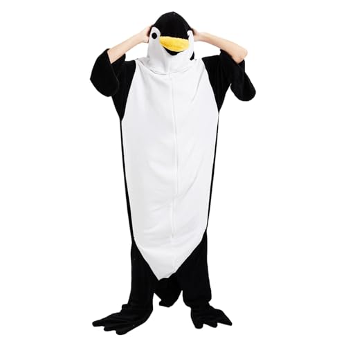 Gwtdtoad Pinguin Onesie Niedlicher Plüsch Pinguin Kostüme Strampler Flanell Pinguin Schlafanzug Oversize Pullover Damen Für Erwachsene Und Damen,Body-Anzug Zum Schlafen S/M/L/XL von Gwtdtoad