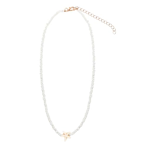 Gxhong Boho Choker Halskette, Weiße Perlen Choker Halskette, mit Muschel und Samen Perlen, Seestern Choker, Mini Perlenkette, Boho Strand Halskette Schmuck Für Frauen Mädchen von Gxhong