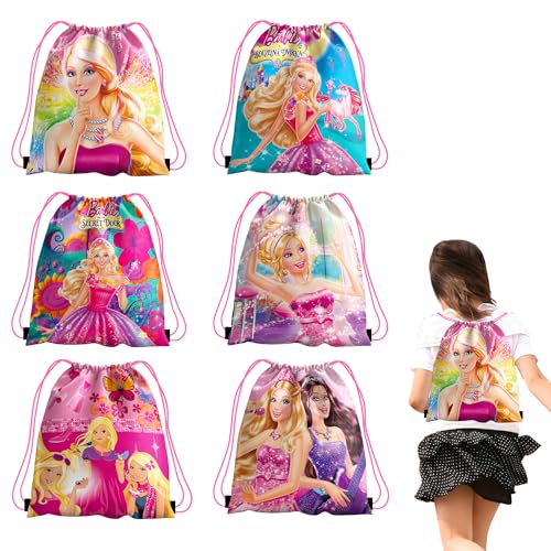 Kinder Turnbeutel Mädchen Rosa Kordelzugbeutel, 6Pcs Cartoon Drawstring Bag 34 x 27CM, für Mädchen Schule Kindergarten Princess Kinder Sportsack Schuhtaschen Sportbeutel von Gxhong