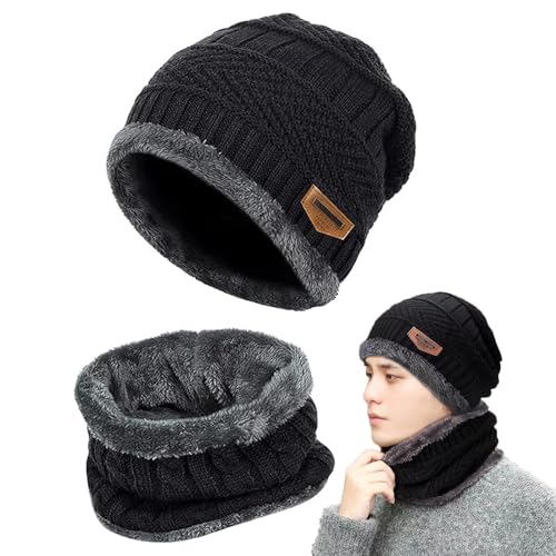 Gxlaihly Winter Beanie Mütze,Mutzen fur herren winter,Schal und mütze damen set winter,Unisex Strickmütze mit Fleecefutter Mütze Schal(Universell für Männer und Frauen) (Schwarz) von Gxlaihly