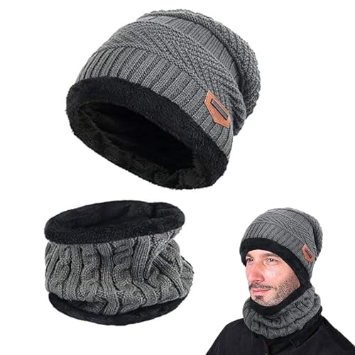 Gxlaihly Winter Beanie Mütze,Mutzen fur herren winter,Schal und mütze damen set winter,Unisex Strickmütze mit Fleecefutter Mütze Schal(Universell für Männer und Frauen) (grau) von Gxlaihly