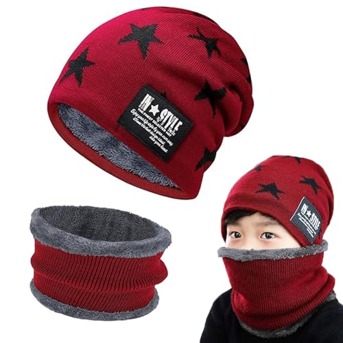 Gxlaihly Wintermütze für Kinder,Kinder Winter Warm Beanie Mütze und Loop Schal Schlauchschal Set,Kinder Wintermütze Beanie Hut,Wintermütze und Schal-Set für Jungen Mädchen von 4-15 Jahren (Rot) von Gxlaihly