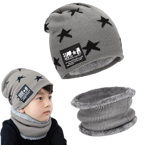 Gxlaihly Wintermütze für Kinder,Kinder Winter Warm Beanie Mütze und Loop Schal Schlauchschal Set,Kinder Wintermütze Beanie Hut,Wintermütze und Schal-Set für Jungen Mädchen von 4-15 Jahren (grau) von Gxlaihly