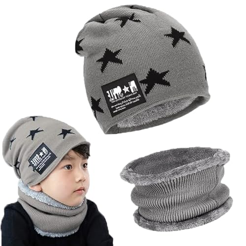 Gxlaihly Wintermütze für Kinder - Warm Beanie Mütze und Loop Schal Schlauchschal Set für Jungen Mädchen von 4-15 Jahren (Grau) von Gxlaihly