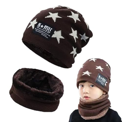 Gxlaihly Wintermütze für Kinder - Warm Beanie Mütze und Loop Schal Schlauchschal Set für Jungen Mädchen von 4-15 Jahren (Braun) von Gxlaihly