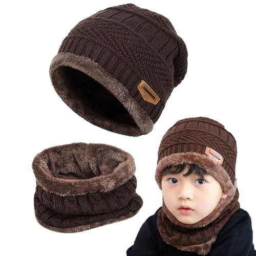 Gxlaihly Wintermütze für Kinder - Warm Beanie Mütze und Loop Schal Schlauchschal Set für Jungen Mädchen von 6-15 Jahren (Braun) von Gxlaihly