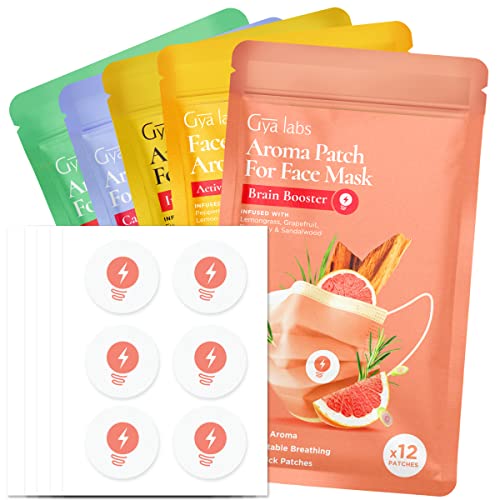 Gya Labs Combo Pack Aroma-Aufkleber für Masken – 100% reine natürliche ätherische Öle Aromatherapie-Aufkleber zur Erfrischung des Atems für Gesichtsmasken und Kissen, 5 Packungen mit 60 Patches von Gya Labs